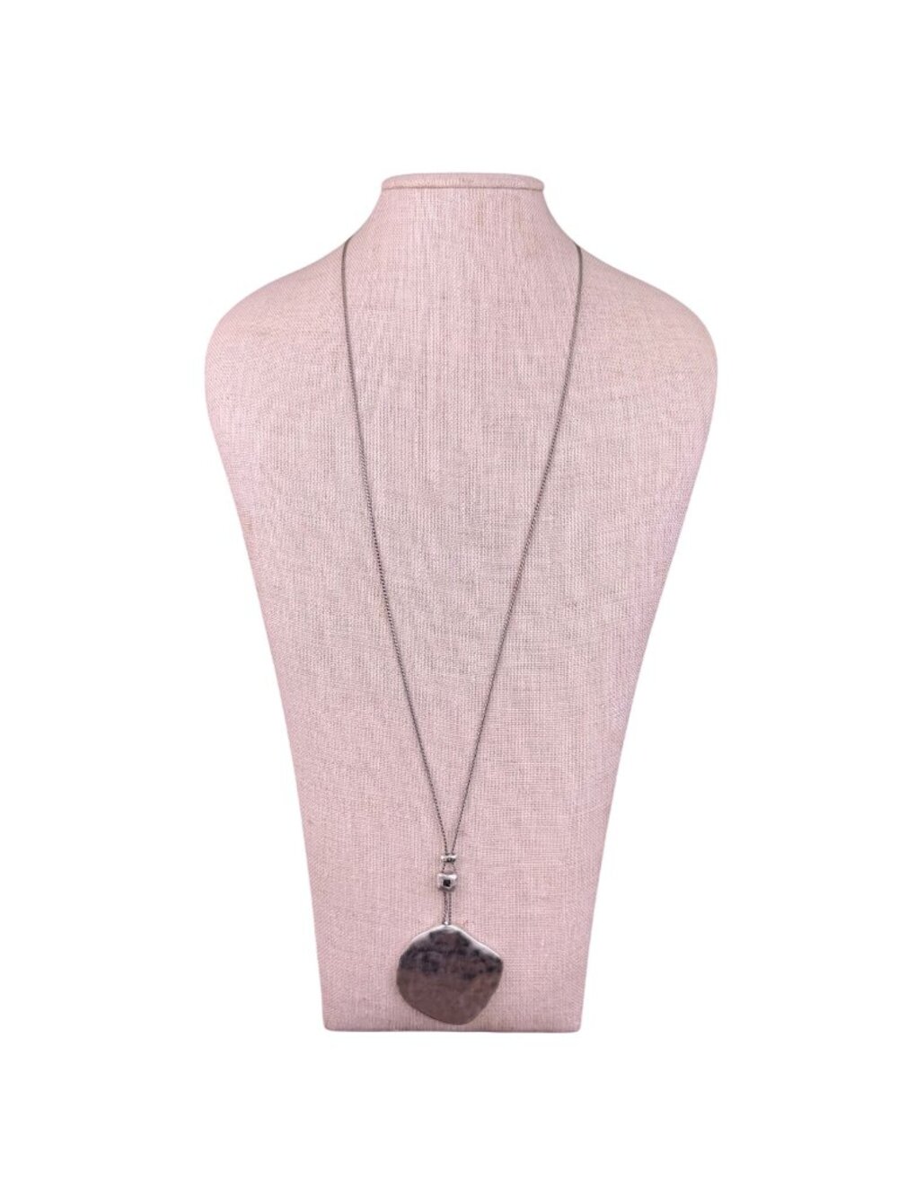 Chicos Womens Silver Tone Adjustable Necklace With Hammered Pendant